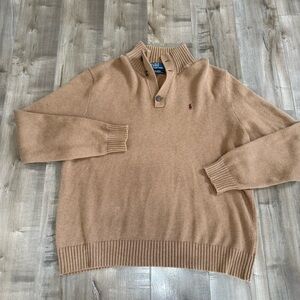 Polo Ralph Lauren Pullover Sweater Three Button Men XL Cotton Khaki Brown Preppy